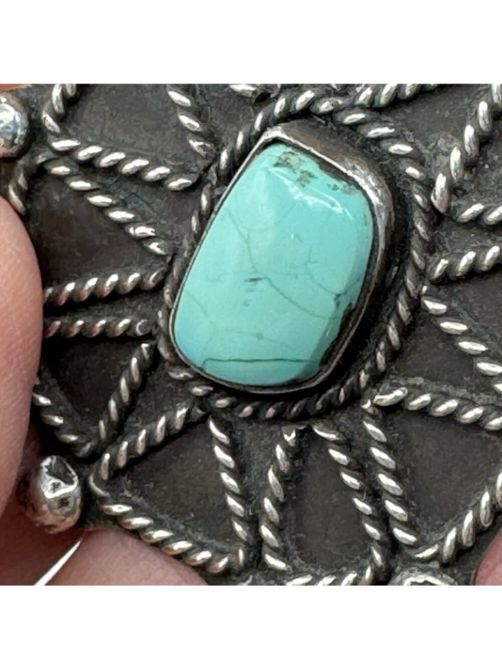Southwestern Sterling Turquoise Spider Web Pendant Necklace Vintage 32g 28" - Picture 7 of 16